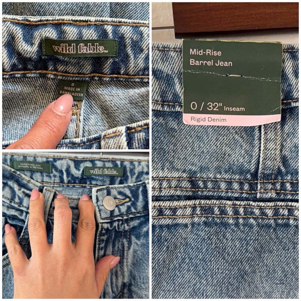 NWT Wild Fable Barrel Jeans Size 0/32 Mid Rise Baggy Wide Leg Curved Denim - Picture 5 of 9